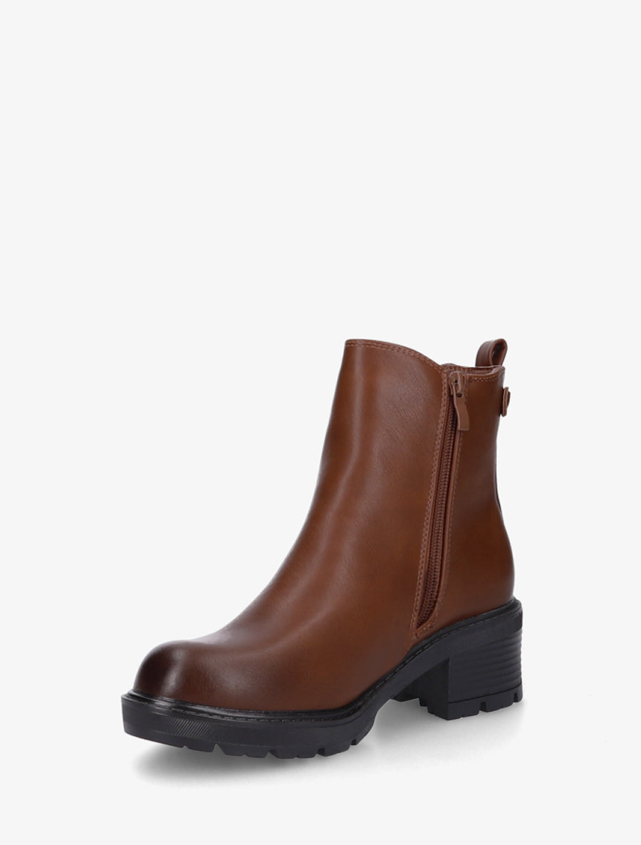 Bottines élastiquées en simili à semelle crantée - Camel - 3