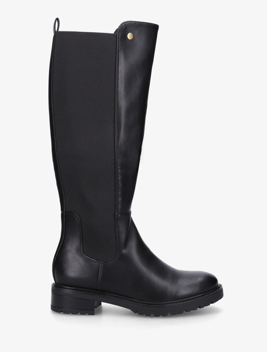 Bottes élastiquées en simili à semelle crantée - Noir - 1