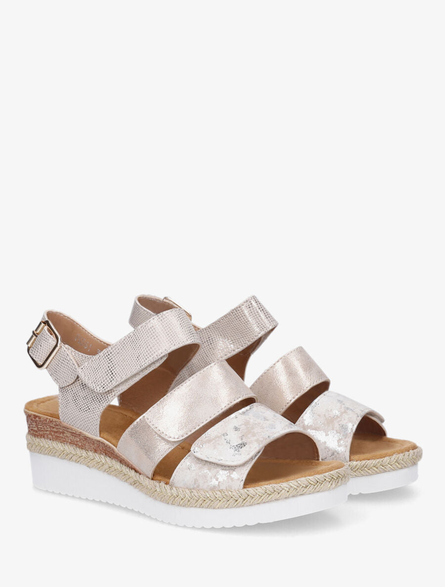 Sandales compensées en simili irisé à scratch - Beige - 4