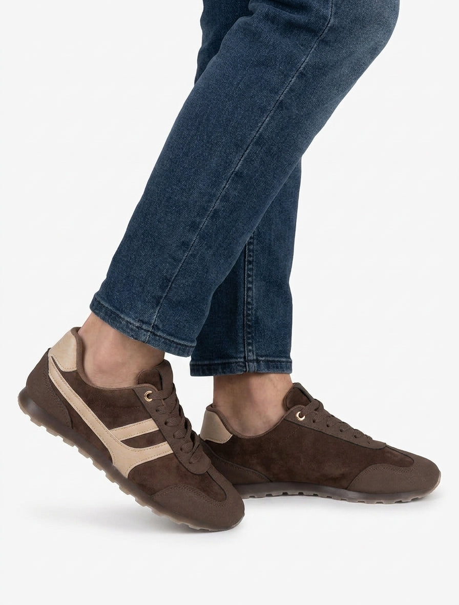 Sneakers uniti in camoscio - Marrone