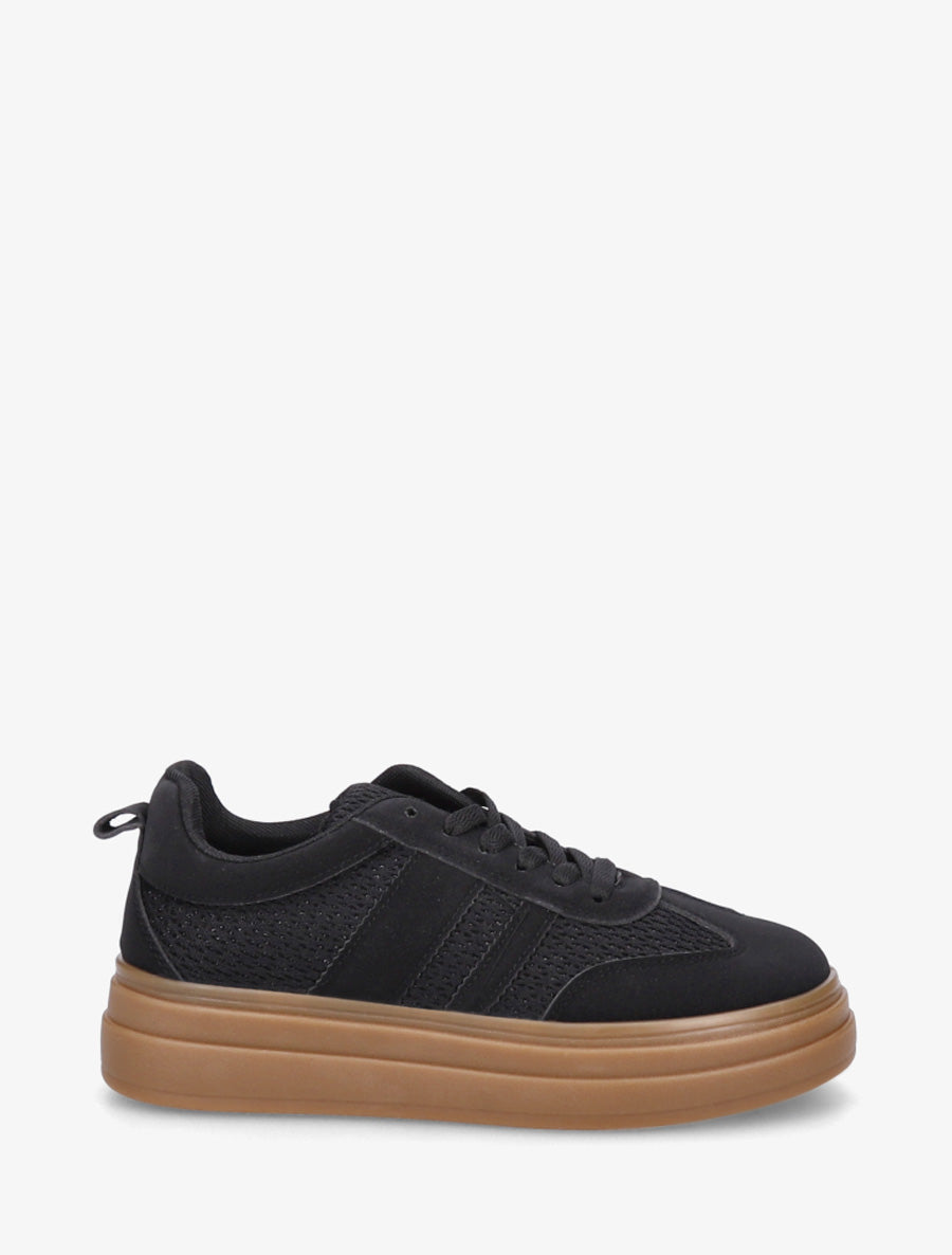 Sneakers à empiècement mesh et effet nubuck - Noir - 1
