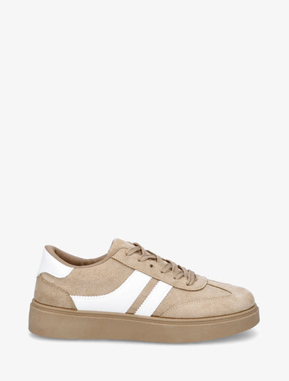 Baskets effet nubuck à empiècement contrastant - Taupe - 1