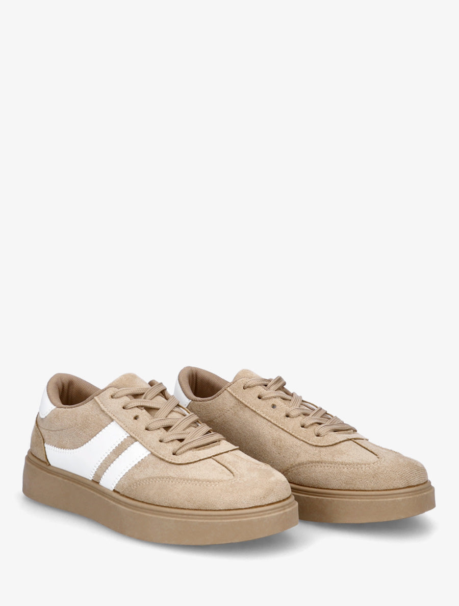 Baskets effet nubuck à empiècement contrastant - Taupe - 4