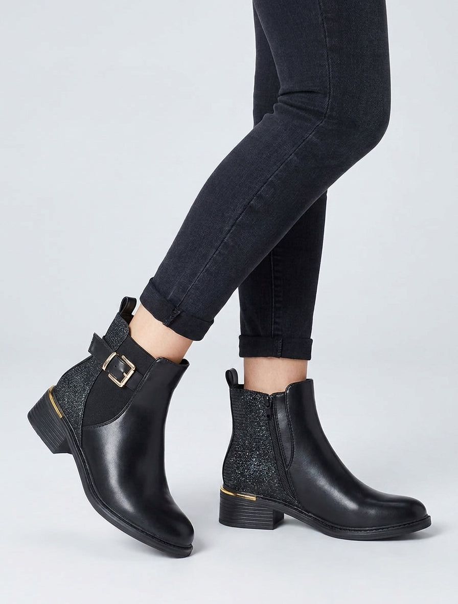 Stivaletti elasticizzati con contrafforte iridescente - Nero