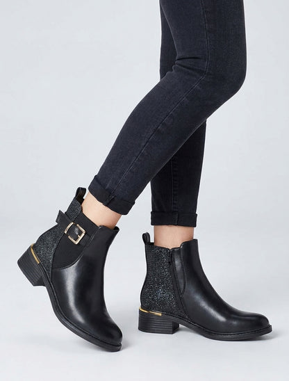 Stivaletti elasticizzati con contrafforte iridescente - Nero