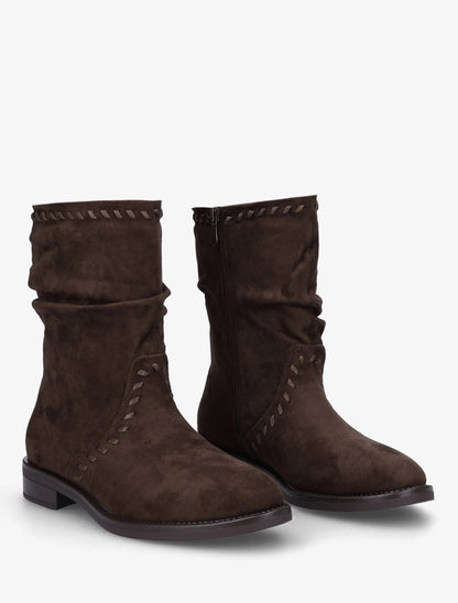 Bottines en suédine à coutures apparentes - Chocolat - 4