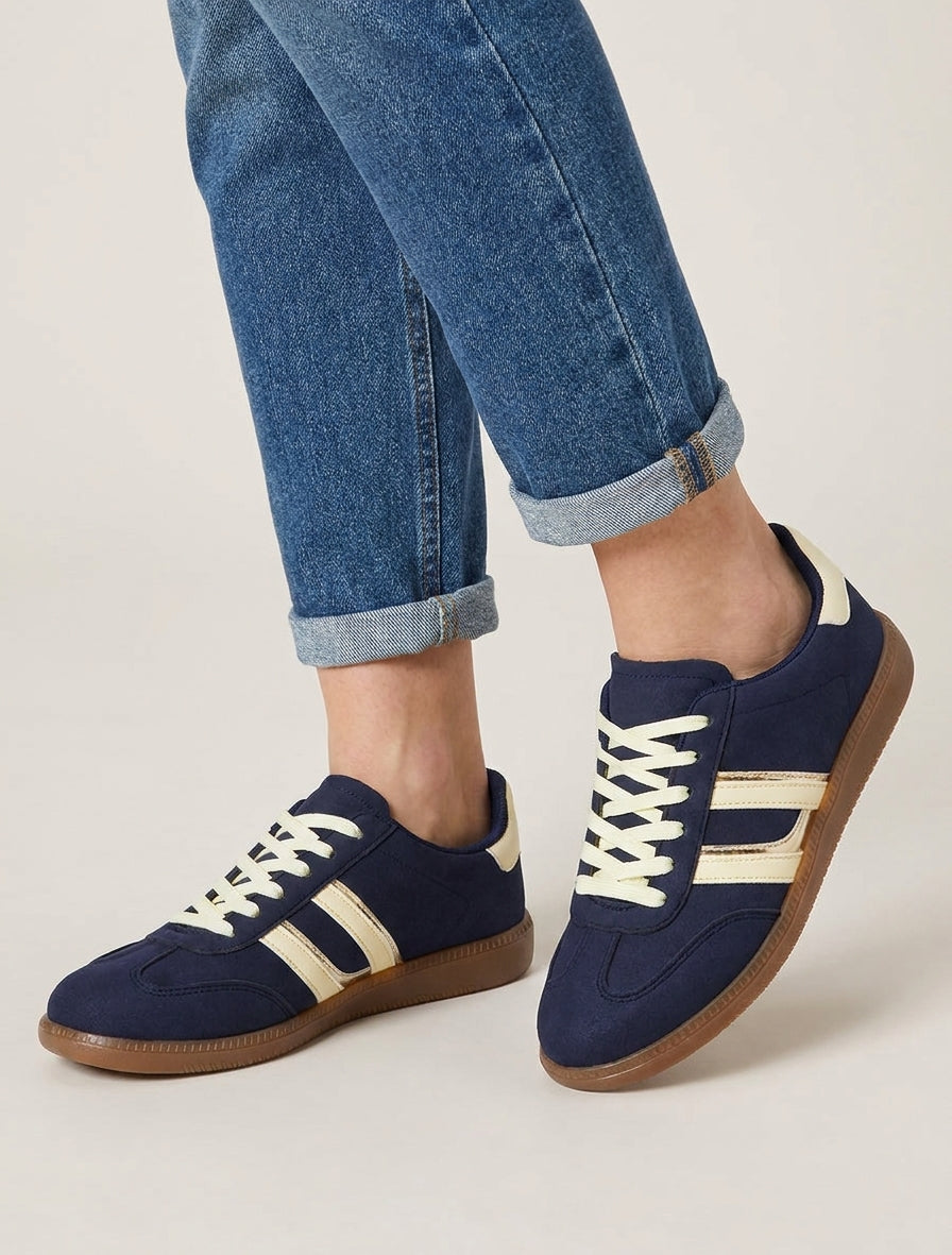 Sneakers effetto nabuk con bande a contrasto - Marina