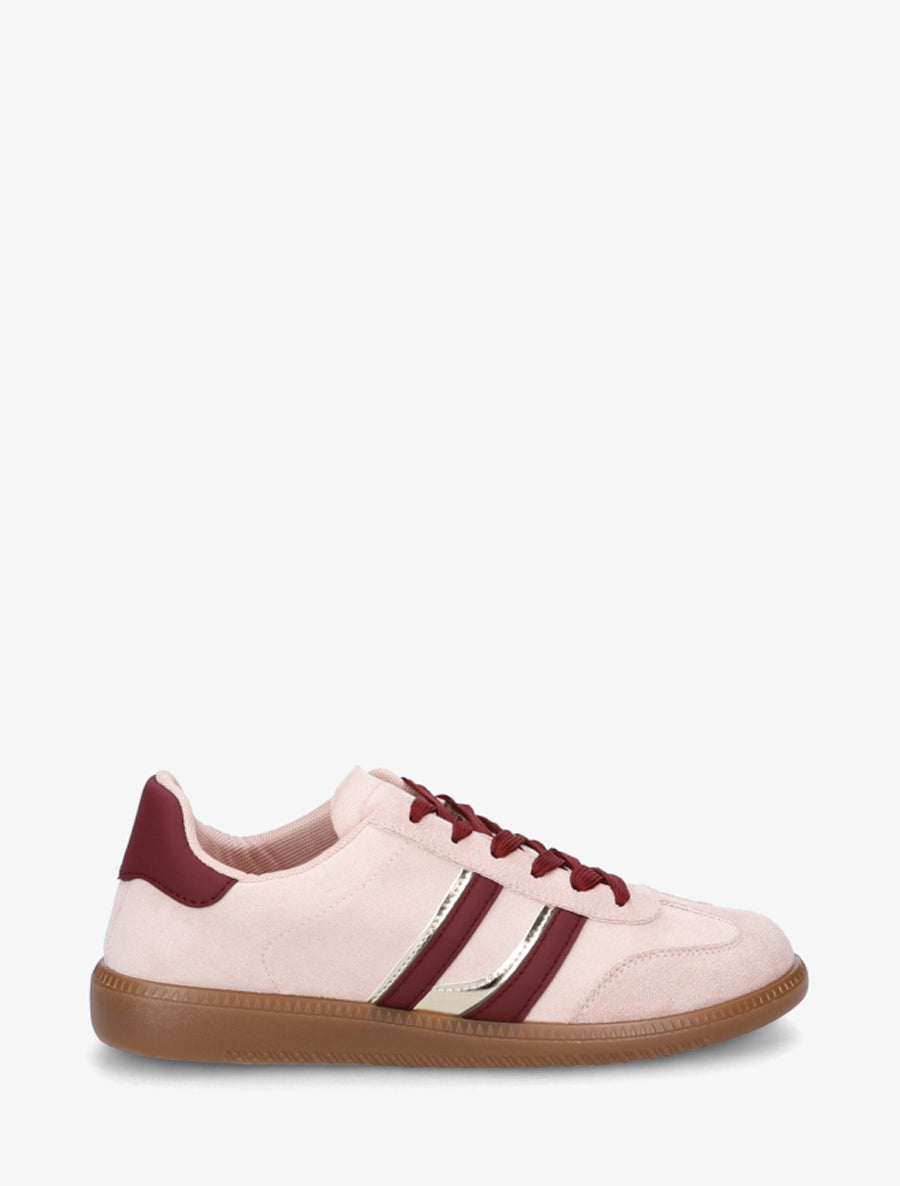 Sneakers effet nubuck à bandes contrastantes - Rose - 1