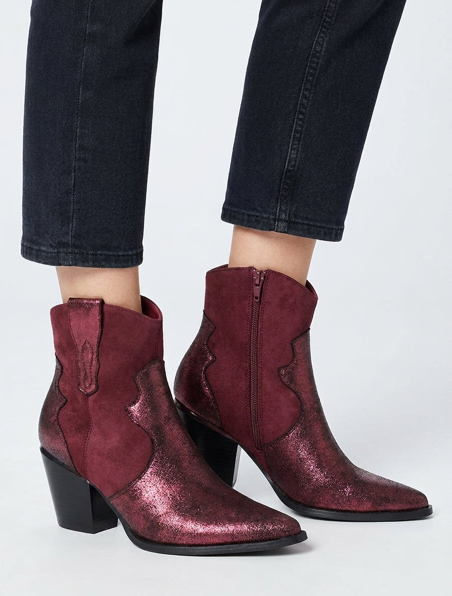 Stivaletti perlati stile texano - Bordeaux