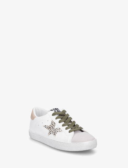 Baskets bi-matière motif étoile fantaisie - Blanc/kaki - 2