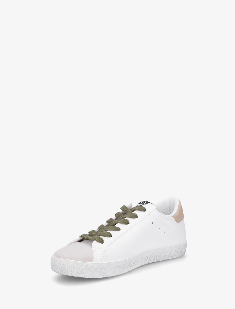 Baskets bi-matière motif étoile fantaisie - Blanc/kaki - 3