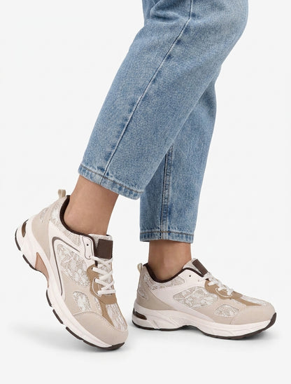 Sneakers in similpelle con inserti in pizzo - Beige