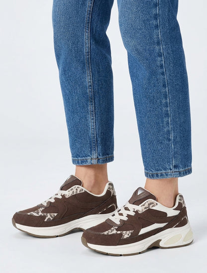 Sneakers in camoscio con inserto leopardato - Cioccolato