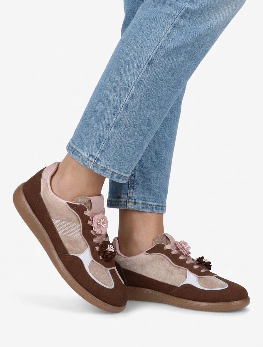 Sneakers con inserti in velluto - Marrone