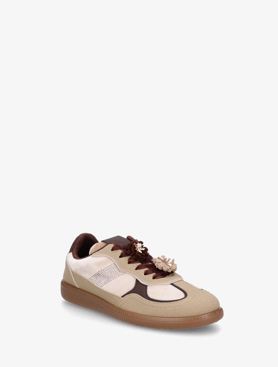 Sneakers à empiècement velours - Beige - 2