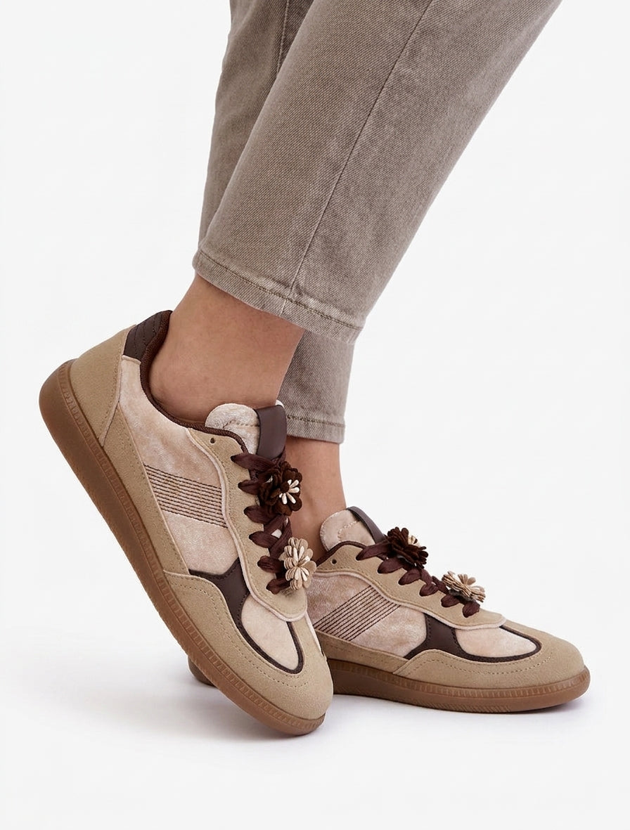 Sneakers con inserti in velluto - Beige