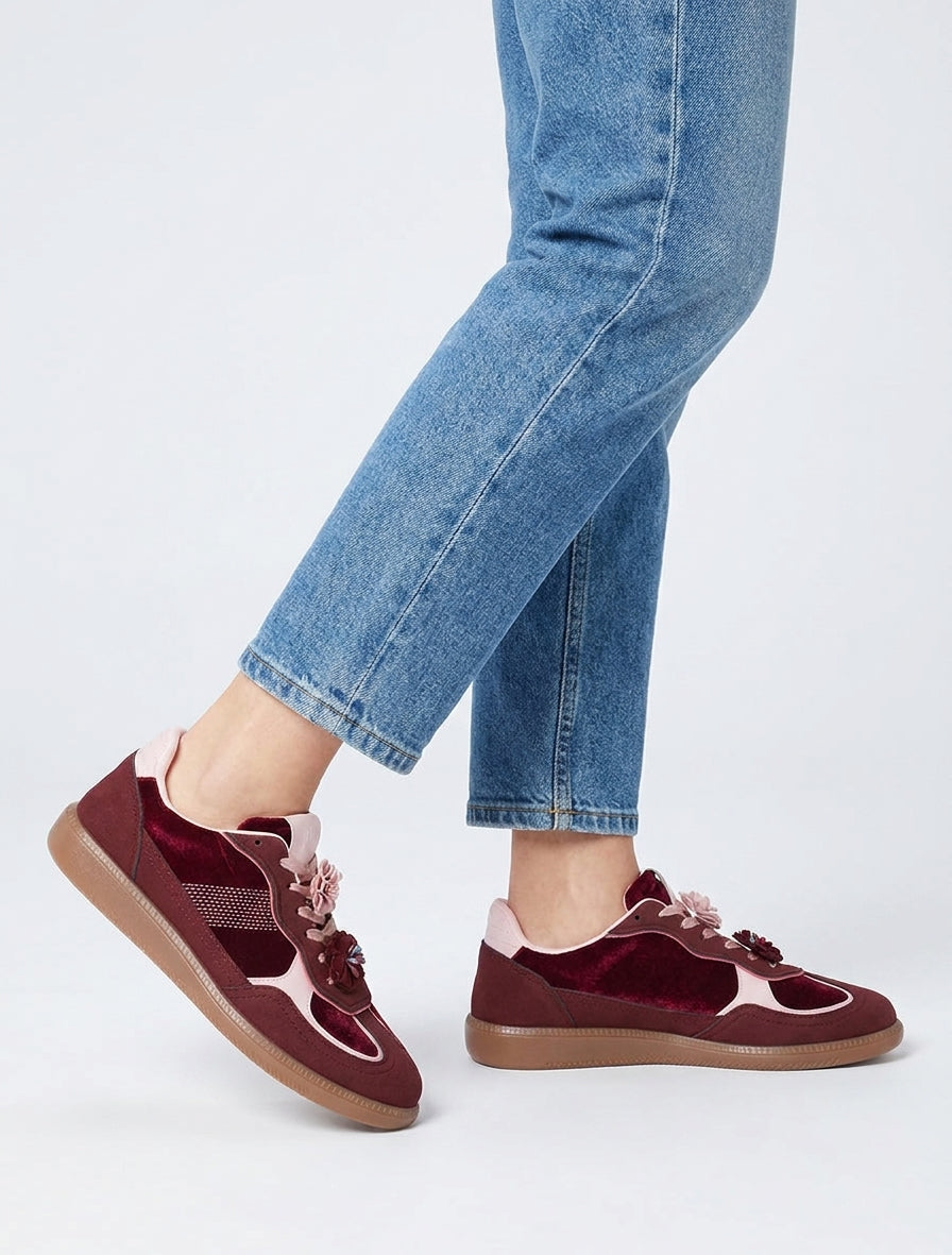 Sneakers con inserti in velluto - Feccia di vino