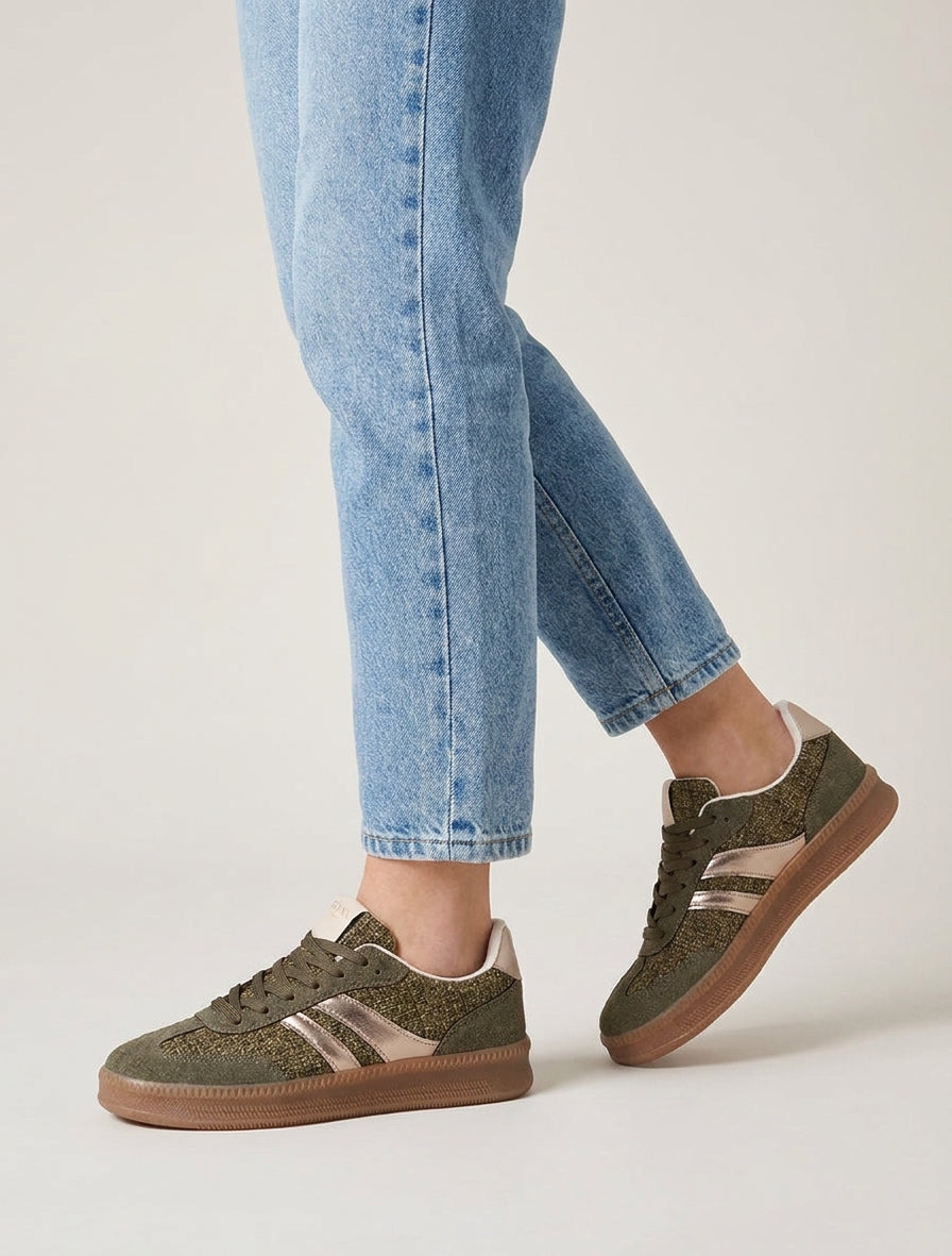 Sneakers con tomaia effetto tweed - Cachi
