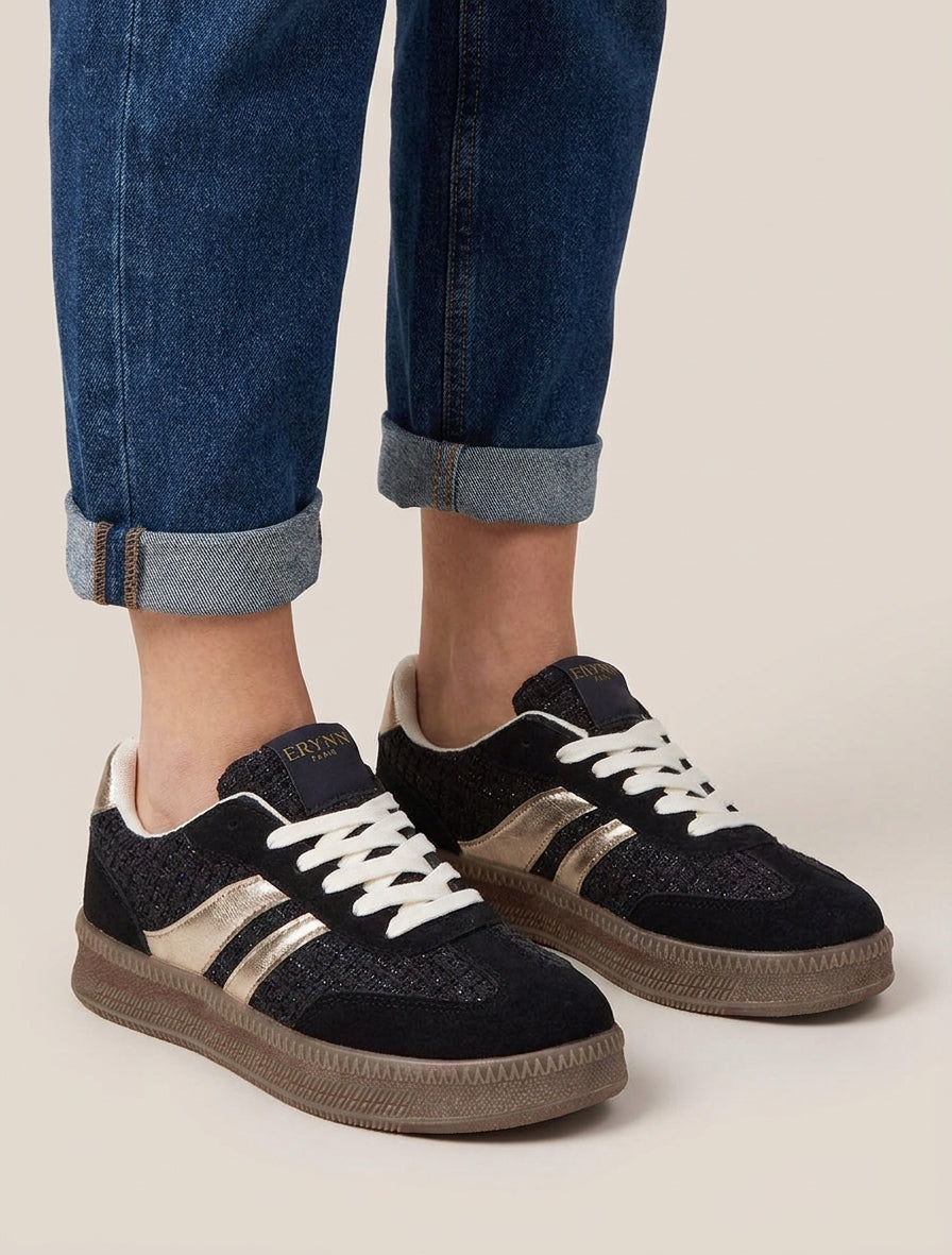 Sneakers con tomaia effetto tweed - Nero