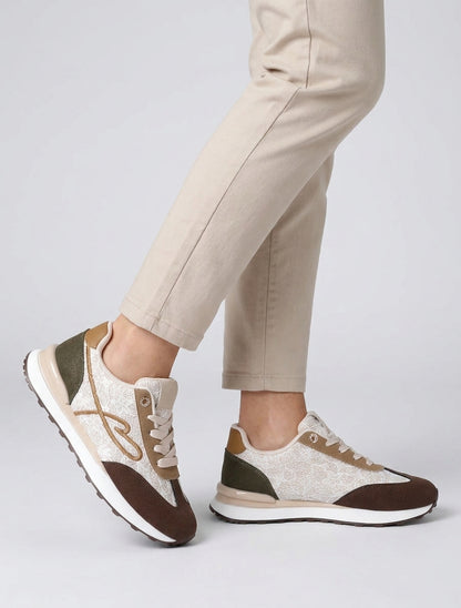 Sneakers effetto nabuk e pizzo glitterato - Beige/marrone