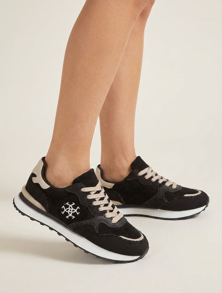 Sneakers con inserti effetto nabuk e suede - Nero