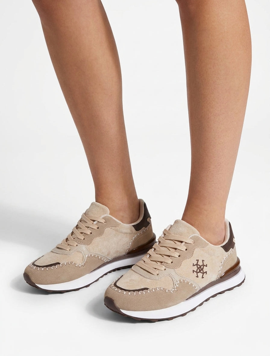 Sneakers con inserti effetto nabuk e camoscio. - Beige