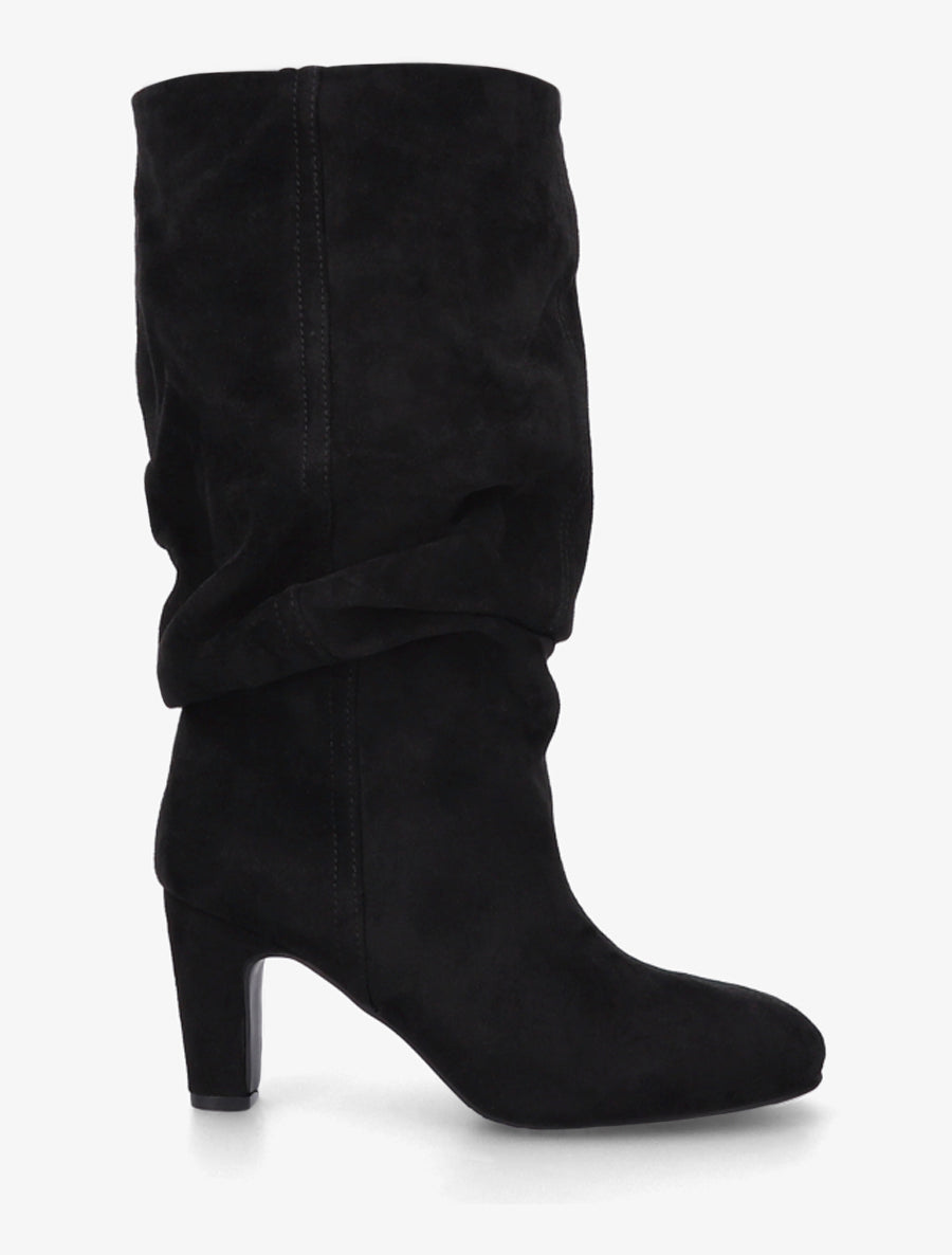 Bottes en suédine froncées à bouts ronds - Noir - 1