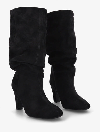 Bottes en suédine froncées à bouts ronds - Noir - 4