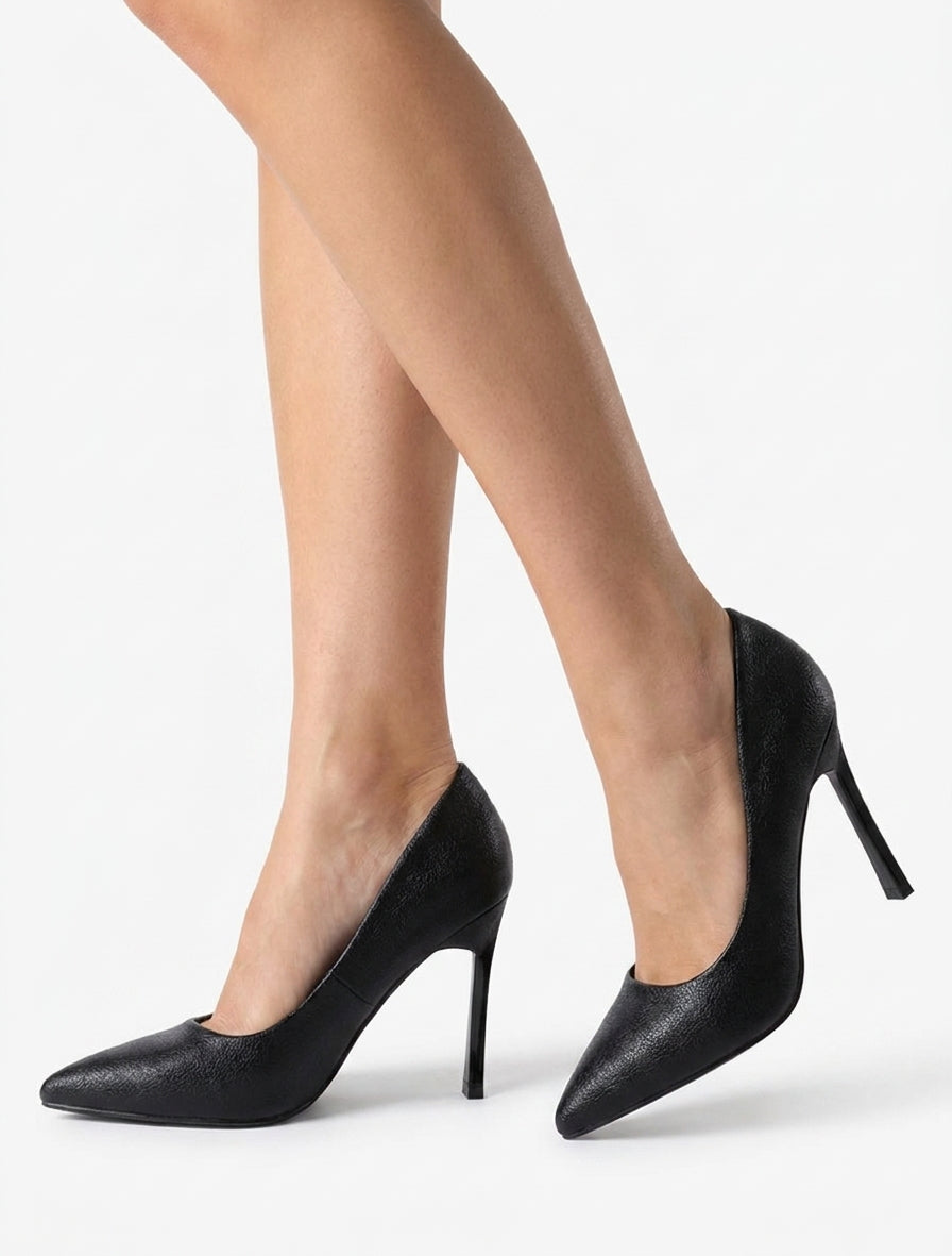 Décolleté con tacco tempestato di strass - Nero