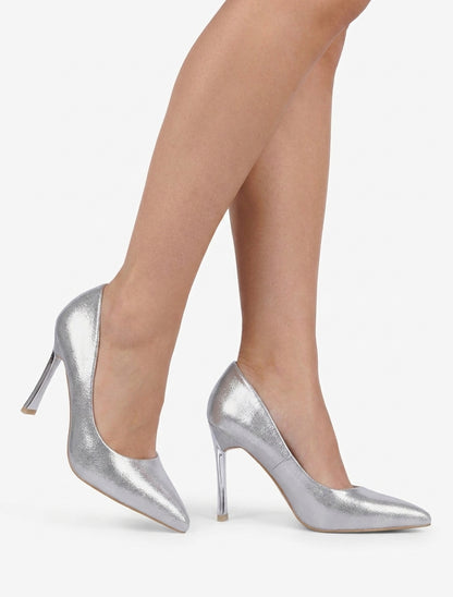 Décolleté con tacco tempestato di strass - Argento
