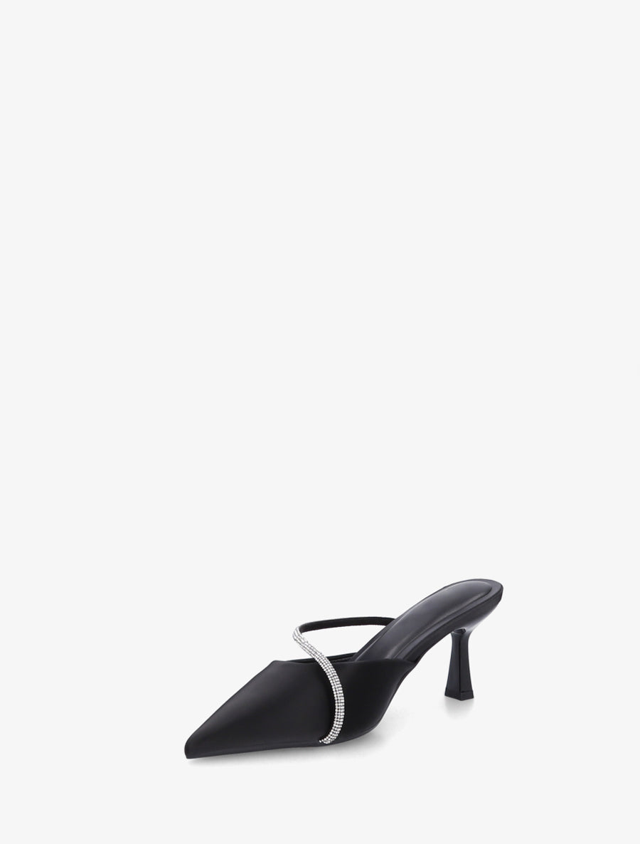Mules satinées à strass et bouts pointus - Noir - 3
