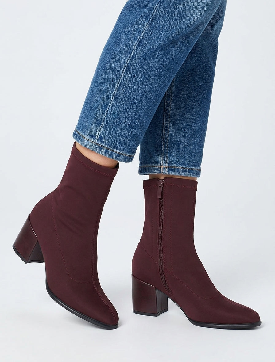 Stivaletti uniti stile calzino con cerniera - Bordeaux