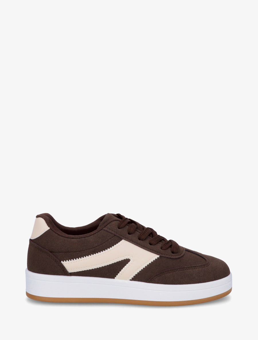 Baskets en suédine à empiècement simili - Marron - 1