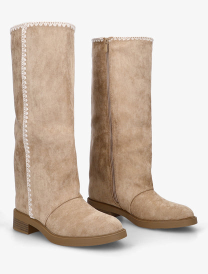 Bottes suédine brodées - Taupe - 4