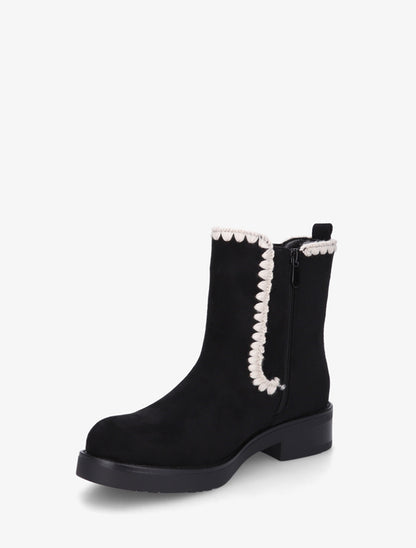 Bottines suédine élastiquées à broderies - Noir - 3