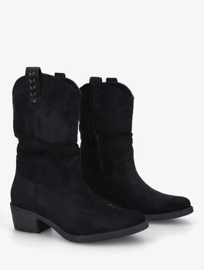 Bottines en suédine à bouts ronds - Noir - 4