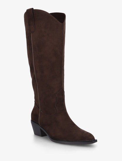 Bottes en suédine style santiags - Chocolat - 2
