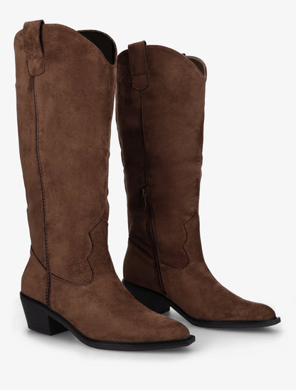 Bottes en suédine style santiags - Marron - 4