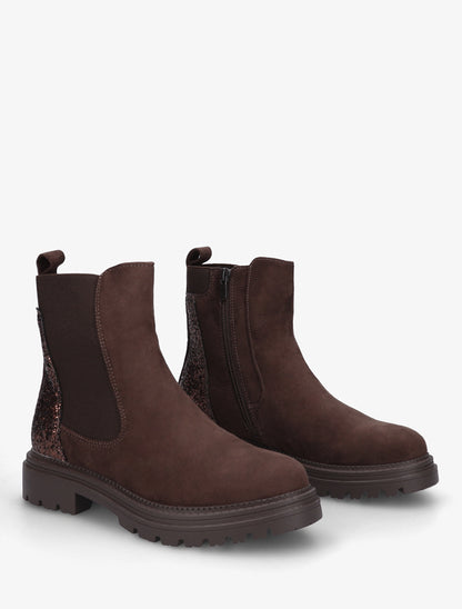 Bottines en suédine à contrefort pailleté - Chocolat - 4