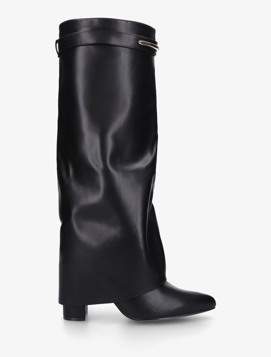 Bottes fourreau en simili avec sangle amovible à empiècement métallique - Noir - 1