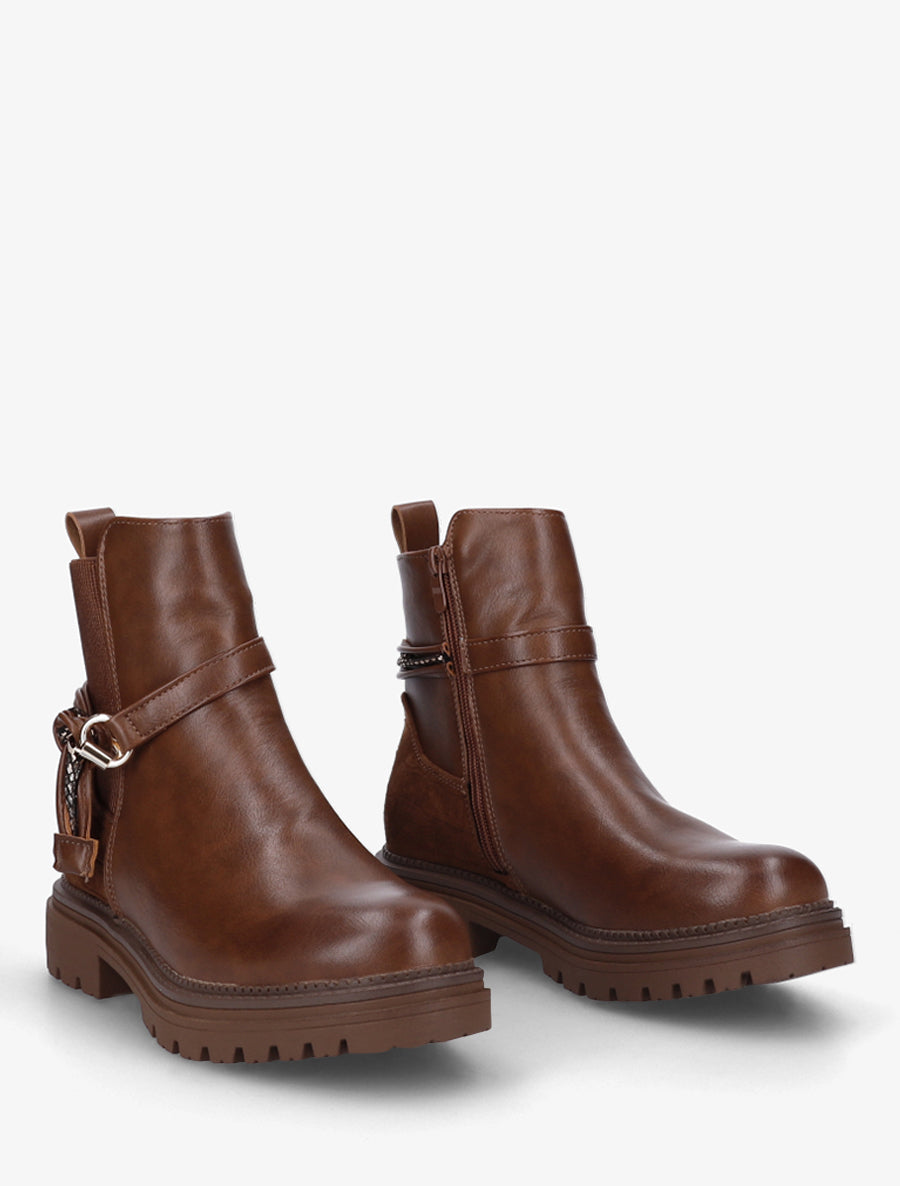 Bottines chelsea à brides décorative à enroulement et contrefort croco - Camel - 4
