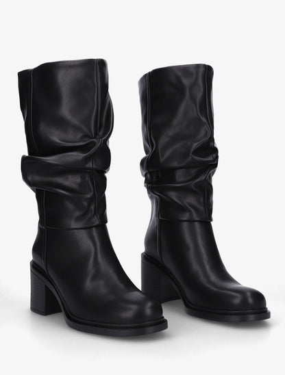 Bottes mi-mollet en simili effet froncé - Noir - 4