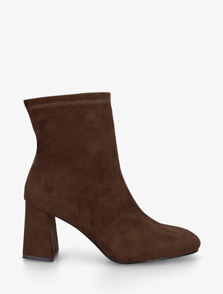 Bottines en suédine et talon carré - Marron - 1