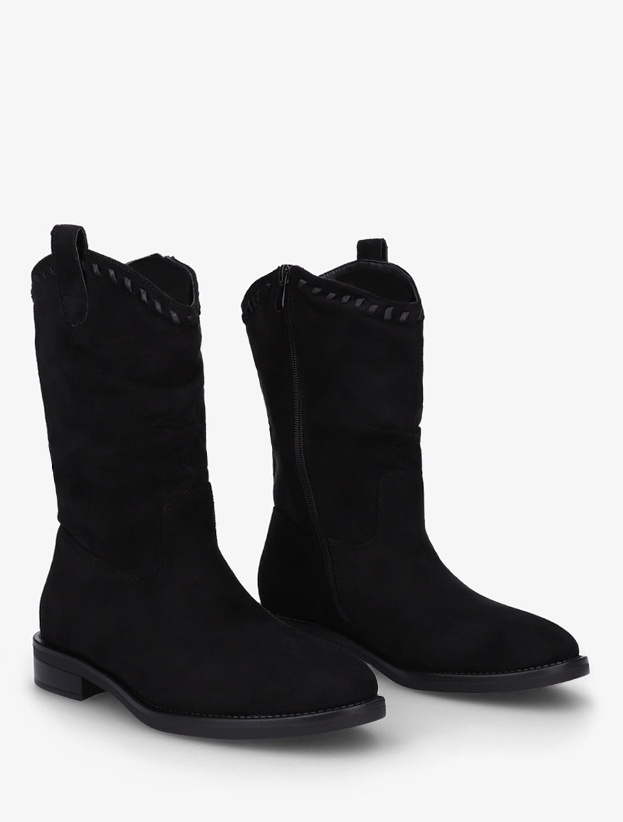 Bottines plissées en suédine - Noir - 4
