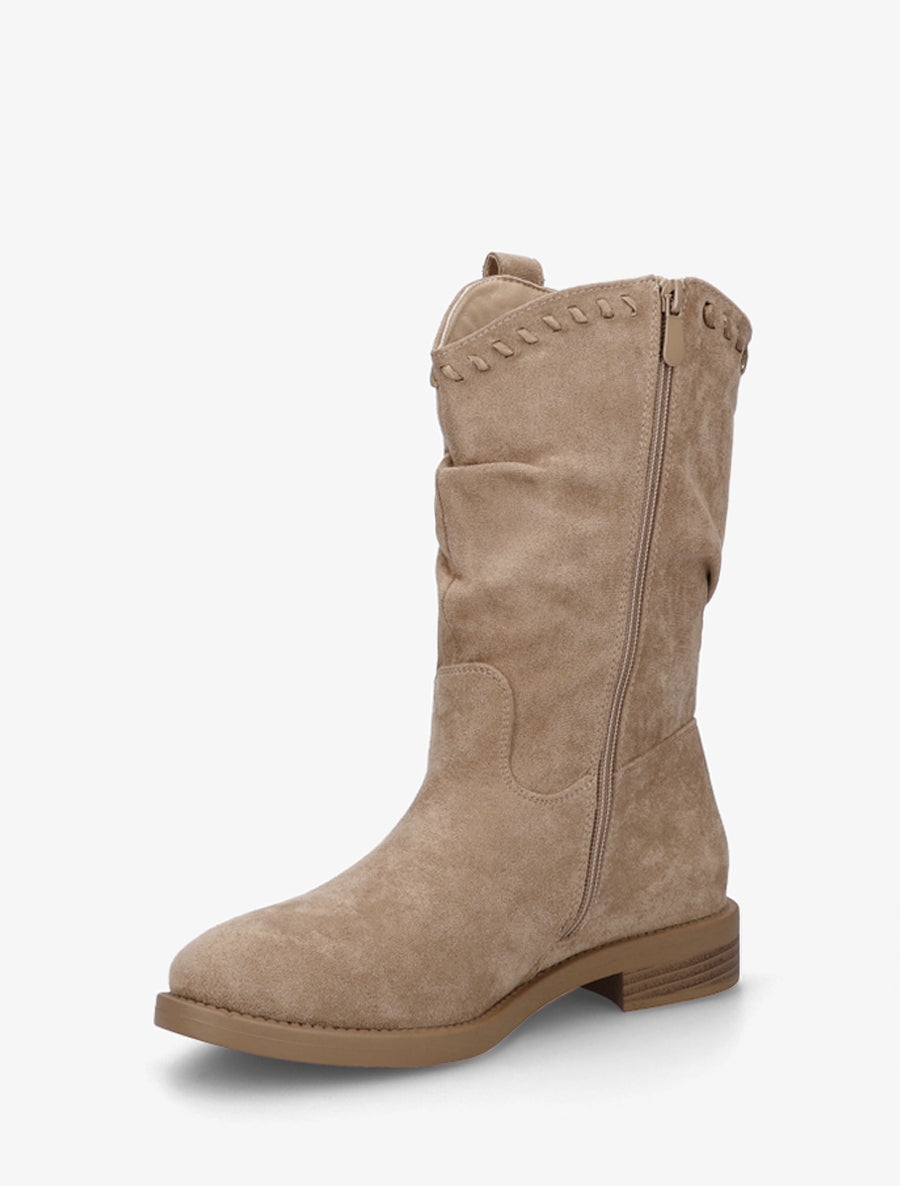 Bottines plissées en suédine - Taupe - 3