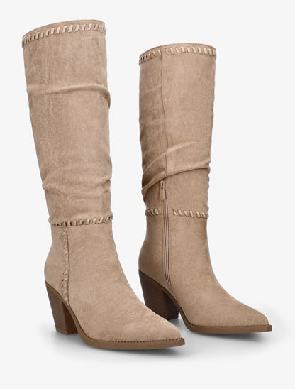 Bottes en suédine et bouts pointus - Taupe - 4