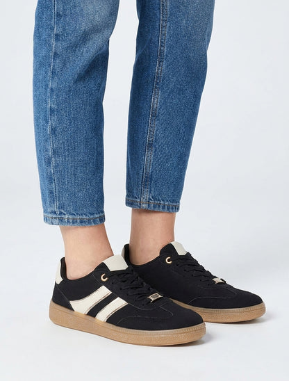 Sneakers in suede con bande a contrasto - Nero