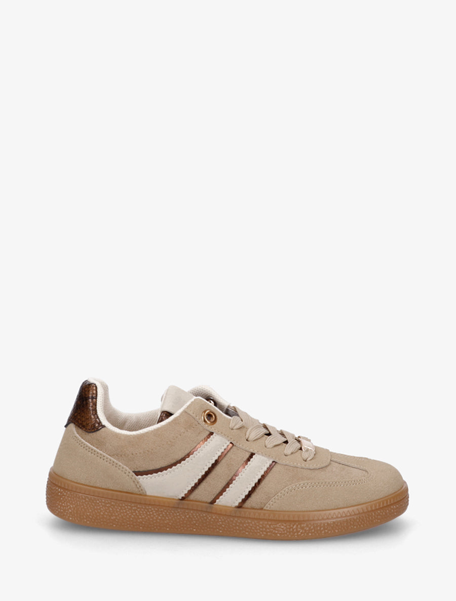 Baskets en suédine à bandes et empiècements python - Beige - 1