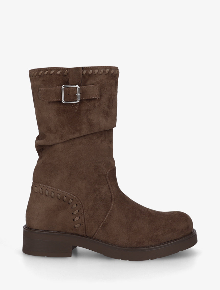 Bottines plissées à bouts ronds - Marron - 1