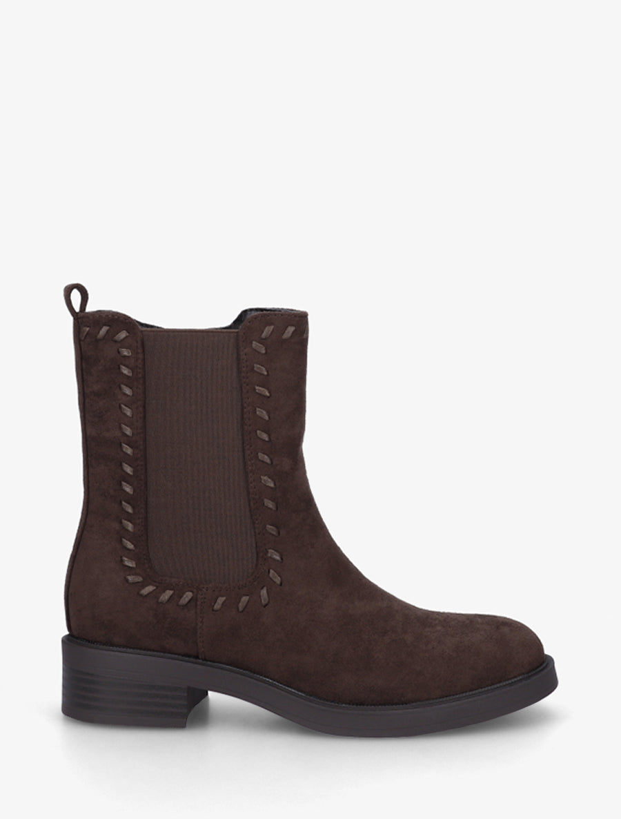 Bottines style chelsea en suédine - Chocolat - 1